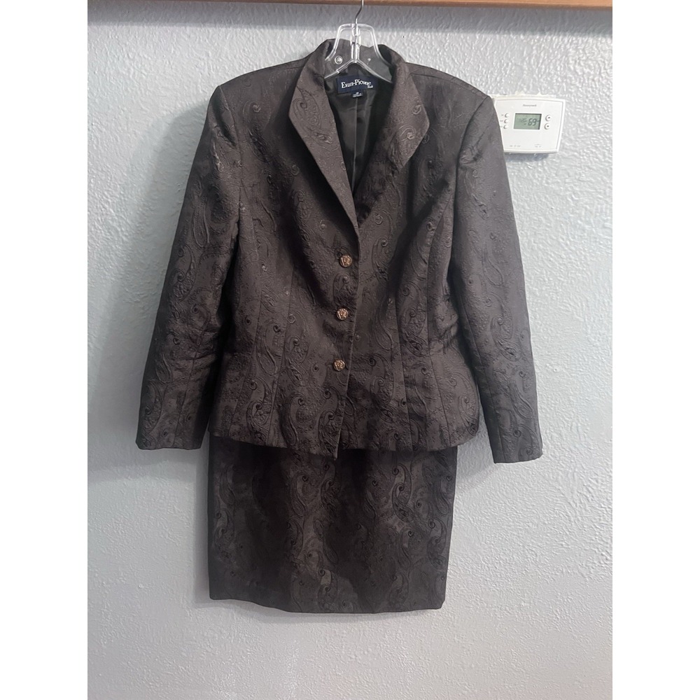 Evan Picone Women Brown Skirt & Blazer Suit Size 12